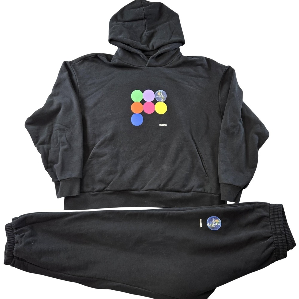 PANGAIA Tracksuit Mens L Black Fleece Sweatsuit Hoodie Pants 2 Piece Logo